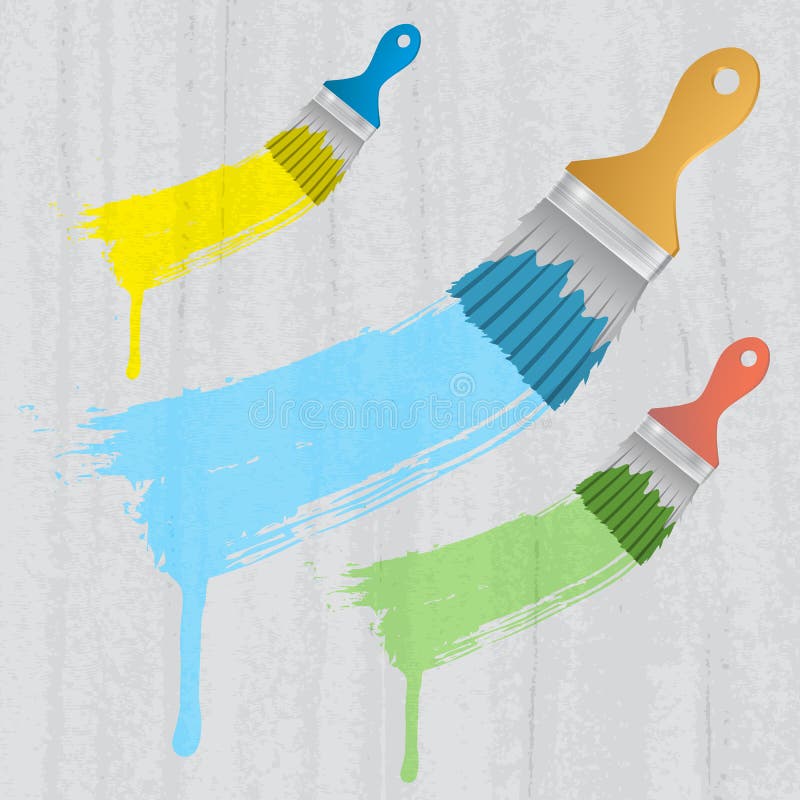 Flat Brushes with Paint S Splashes Stock Vector Illustration of linen