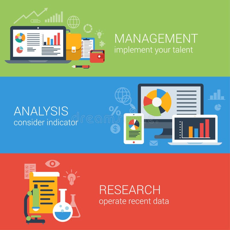 Flat business analysis analytics management research infographic stock illustration