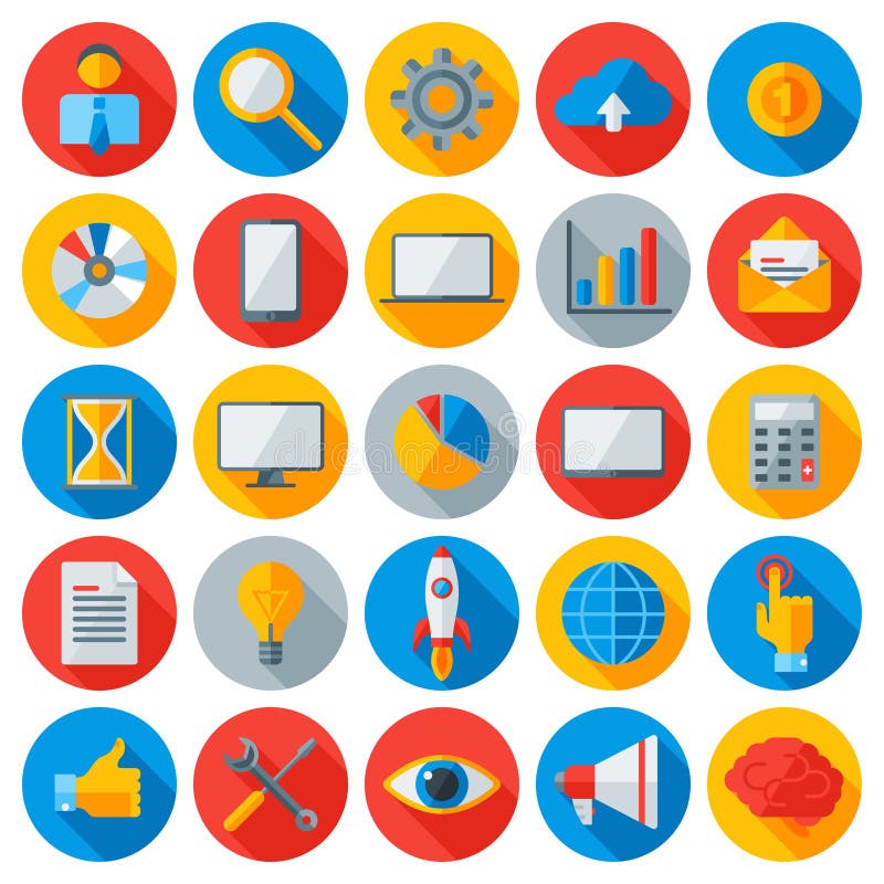 Flat business and mobile technology icons stock illustration