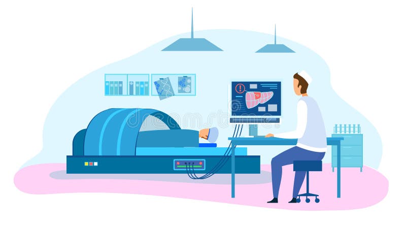 Doctor Make MRI Diagnostic Patient Liver Test royalty free illustration Doctor Make MRI Diagnostic Patient Liver Test royalty free illustration