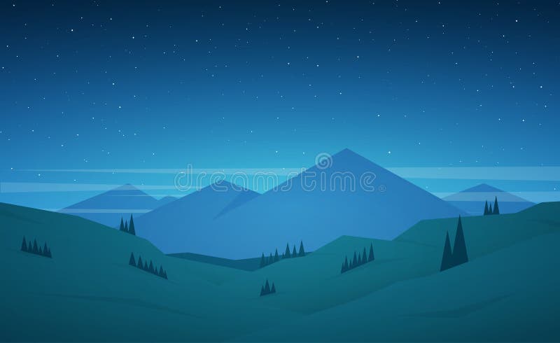 Flat Cartoon Night Mountains Landscape with Hills and Stars on the Sky  Stock Vector - Illustration of camping, landscape: 143686588