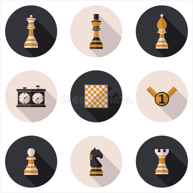 Flat Chess Pieces Design Set Style Simple Illustration Drawing