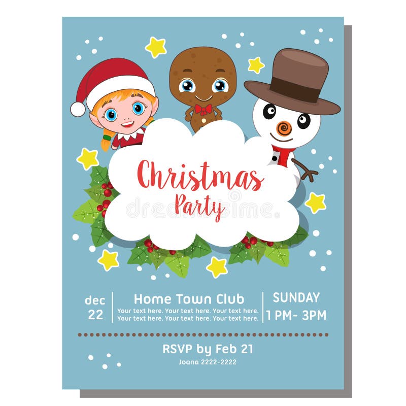 Flat Christmas Party Invitation Card with Kid Costume Characters Stock ...