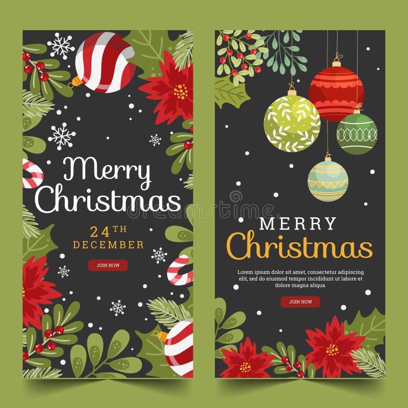 Flat Christmas Vertical Banners Set Abstract Design Vector Illustration ...