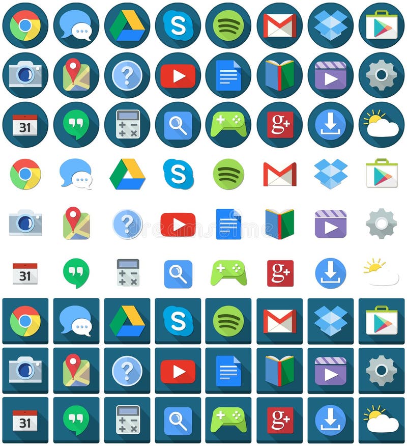 Flat Circle Square Android Icons Editorial Stock Photo - Illustration ...