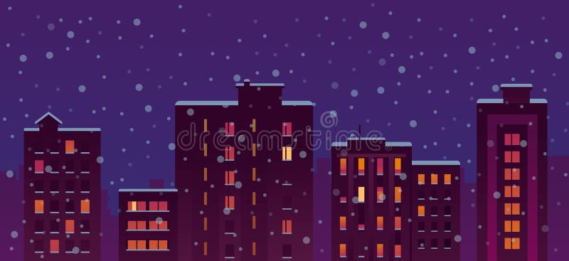 Flat City Snow Night Buildings