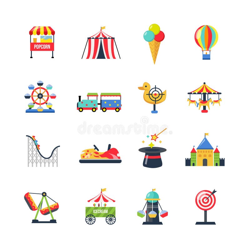 Flat Color Isolated Amusement Park Icons royalty free illustration