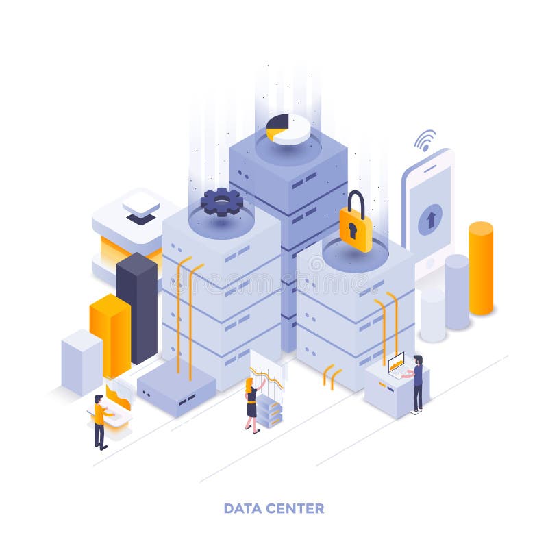 Flat color Modern Isometric Illustration design - Data Center vector illustration