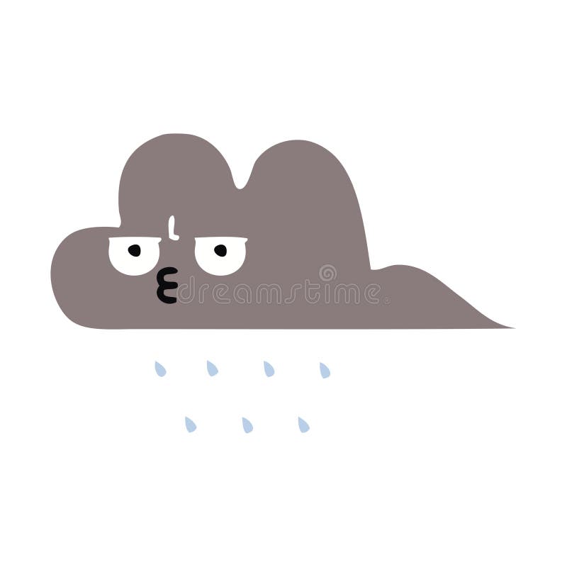 Flat Color Retro Cartoon of a Storm Rain Cloud Stock Vector ...