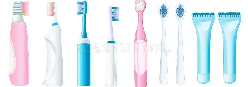 Flat colors isolated of different toothbrushes, bamboo brush for toothpaste, bamboo toothbrush with manual handle. vector illustration