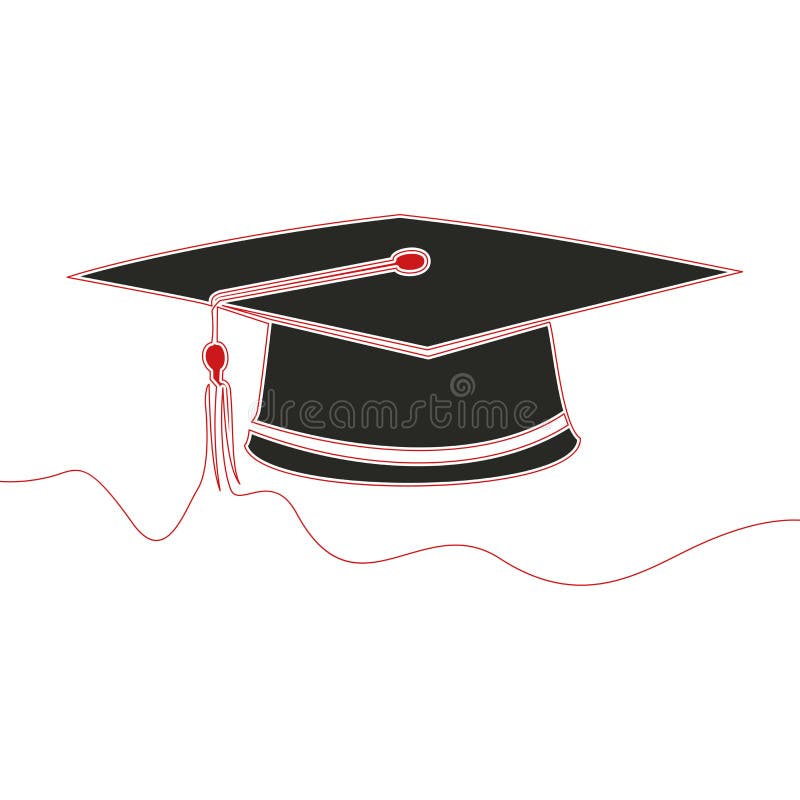 Flat Continuous Drawing Line Art Graduation Cap Stock Vector