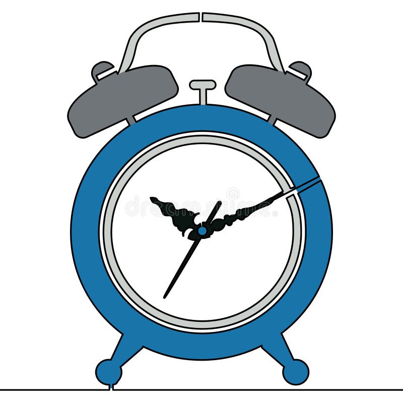 Flat Continuous Drawing Line Art Retro Alarm Clock Stock Vector