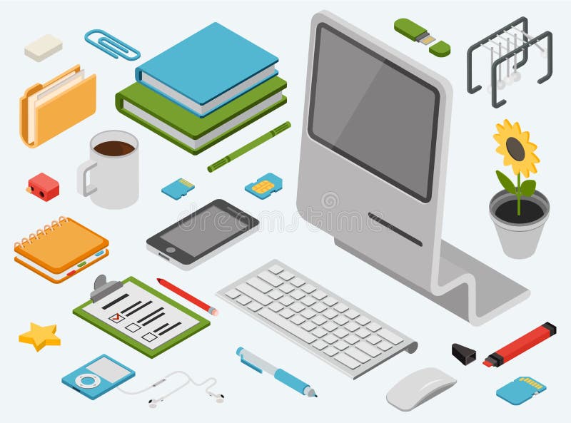 Flat 3d isometric computer technology concept vector icon set stock illustration