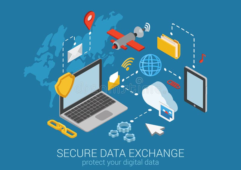 Flat 3d isometric data protection infographic concept vector vector illustration