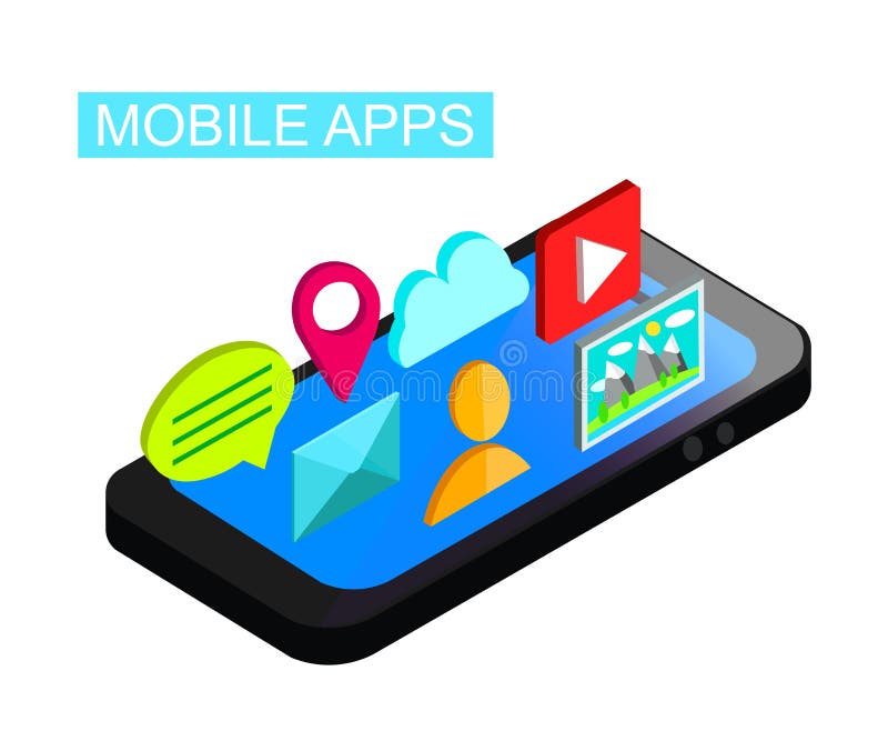 Flat 3d isometric phone with user interface development concept. Mobile Apps marketing Design. Vector Illustration. royalty free illustration Flat 3d isometric phone with user interface development concept. Mobile Apps marketing Design. Vector Illustration. royalty free illustration