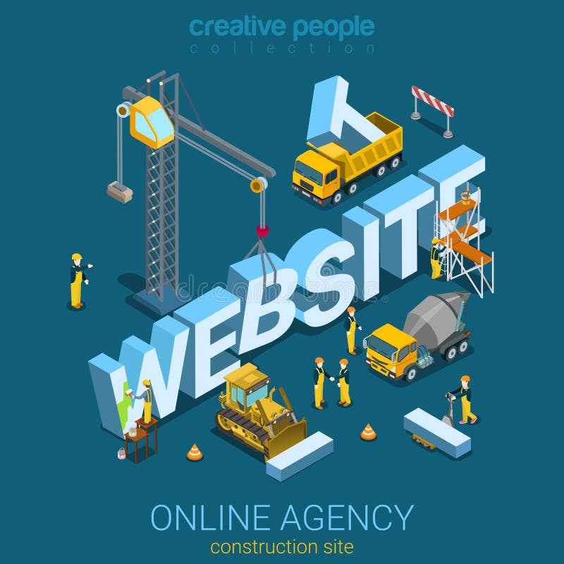 Download Flat 3d Isometric Vector Website Building Construction Site Stock Vector - Illustration of ...