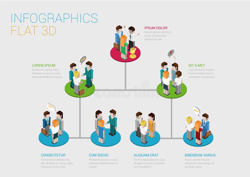 Flat 3d isometric web infographic organization chart concept. Flat 3d isometric infographic concept of company corporate department team diagram structure web vector illustration Flat 3d isometric web infographic organization chart concept. Flat 3d isometric infographic concept of company corporate department team diagram structure web vector illustration
