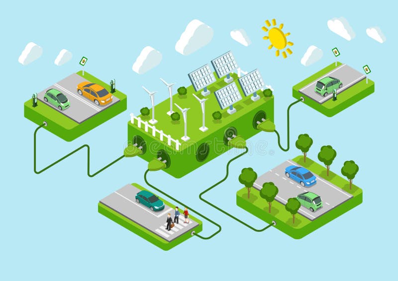 Electric cars flat 3d web isometric alternative eco green energy lifestyle infographic concept . Road platforms, sun battery, wind turbine, power cords. Ecology power consumption collection. Electric cars flat 3d web isometric alternative eco green energy lifestyle infographic concept . Road platforms, sun battery, wind turbine, power cords. Ecology power consumption collection.