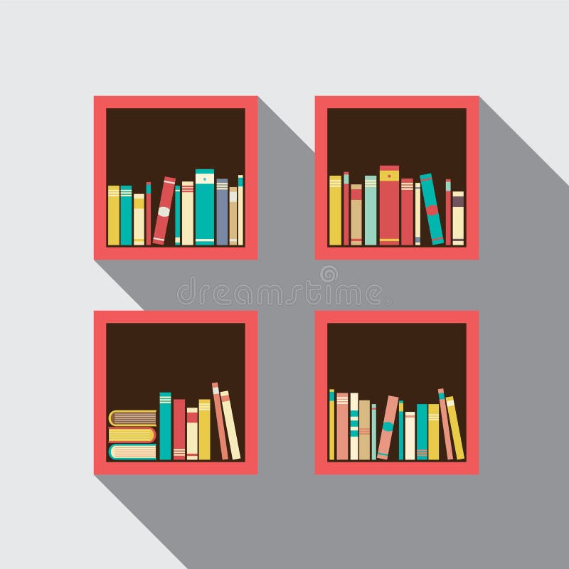 Flat Design Bookshelves Set on Wall Stock Vector Illustration of