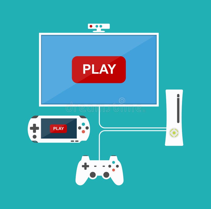 Flat design computer games concept. Game development. Various devices. Design elements. vector illustration