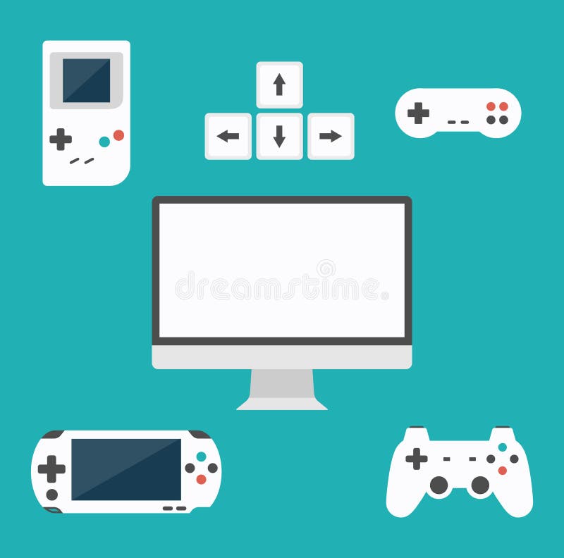 Flat design computer games concept. Game development. Various devices. Design elements. vector illustration