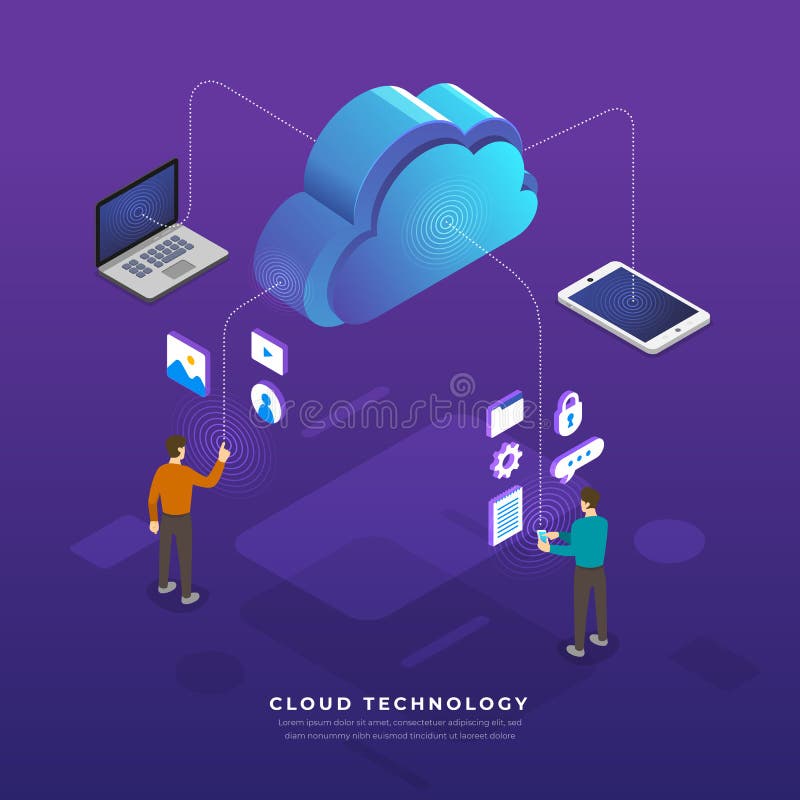 Flat design concept cloud computing technology users network con royalty free illustration
