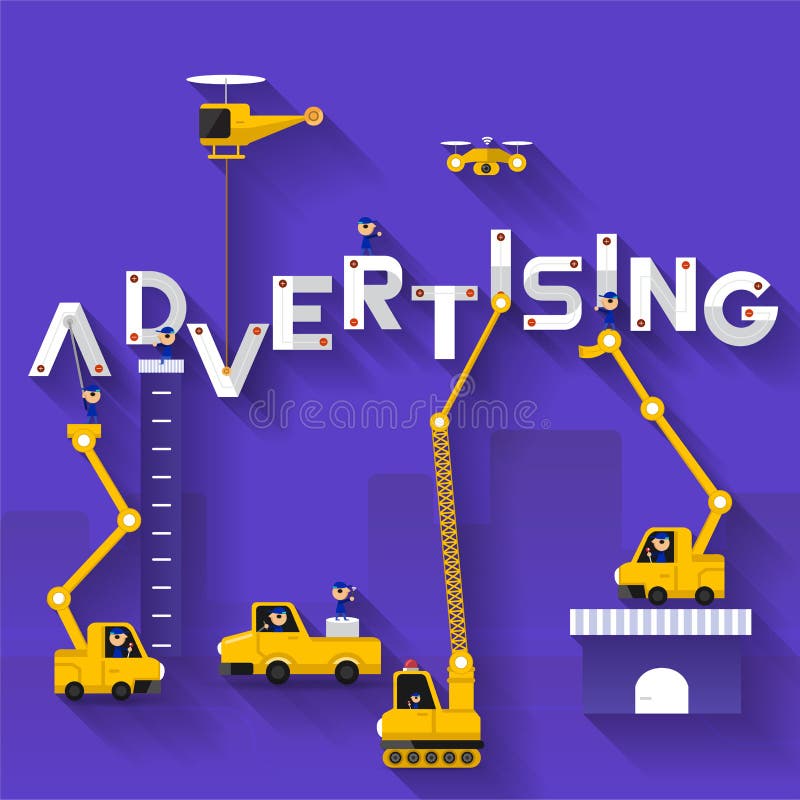 Flat design concept people working for building text BRAND. Vector illustration. stock illustration