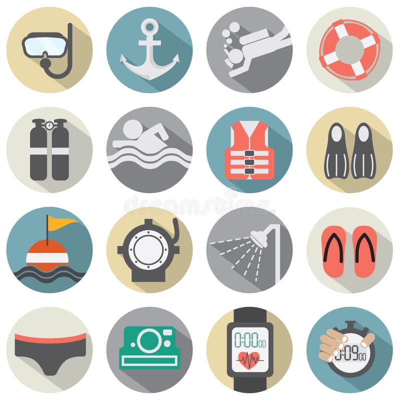 Flat Design Diving Icon Set royalty free illustration