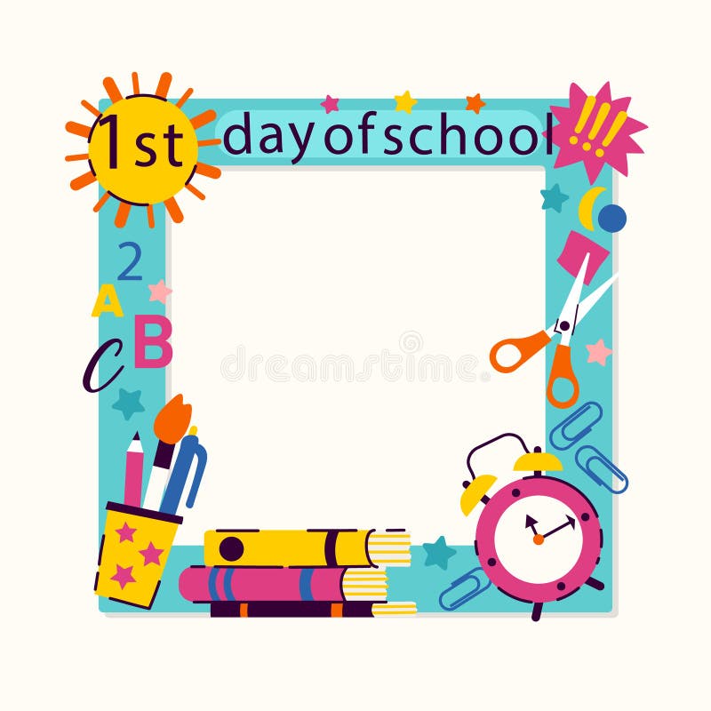 Flat Design First Day Of School Frame Vector Illustration Stock Vector