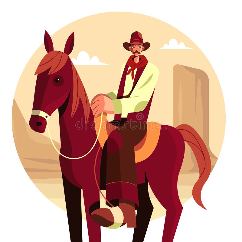 Flat Design Gaucho Cowboy Illustration Vector Illustration Stock