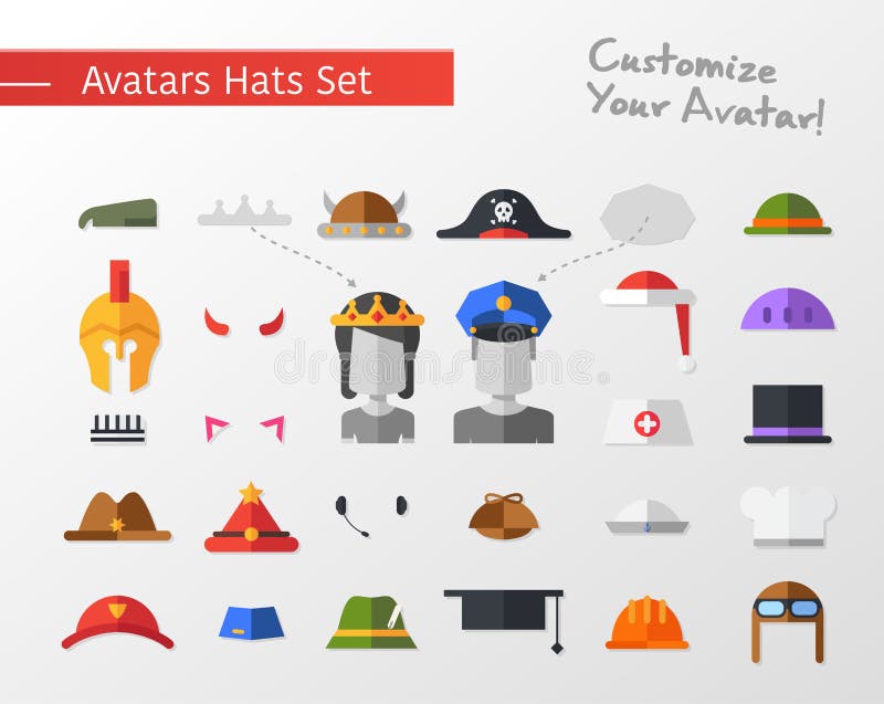 Flat design hats and caps for social network avatars royalty free illustration