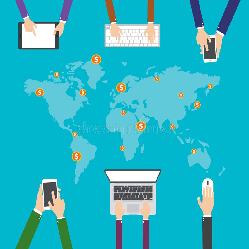 Flat design illustration, Internet shopping, E-commerce. social media networks and communication concept stock illustration Flat design illustration, Internet shopping, E-commerce. social media networks and communication concept stock illustration