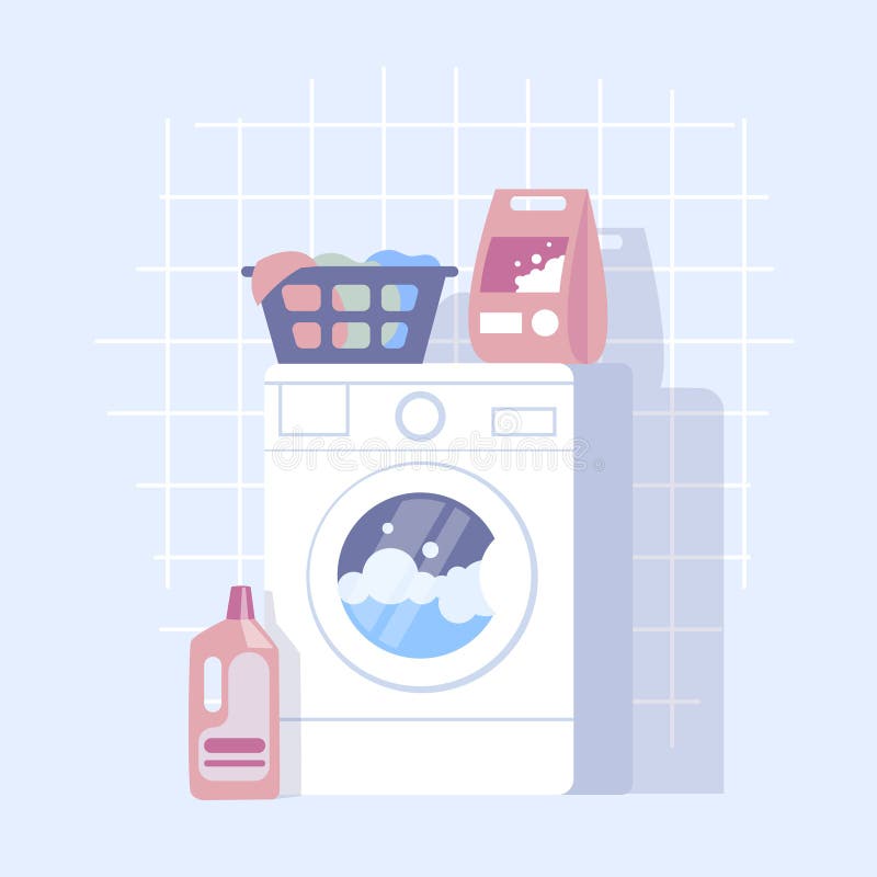 Flat design illustration of modern laundry with washing machine royalty free illustration