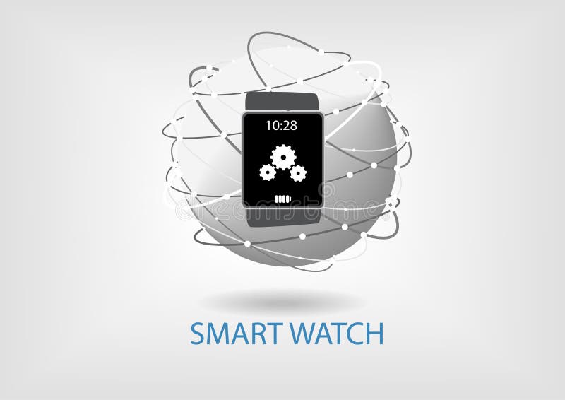 Flat design illustration. Smart watch connected to the world wide web visualized via globe and device. World wide web computer vectors