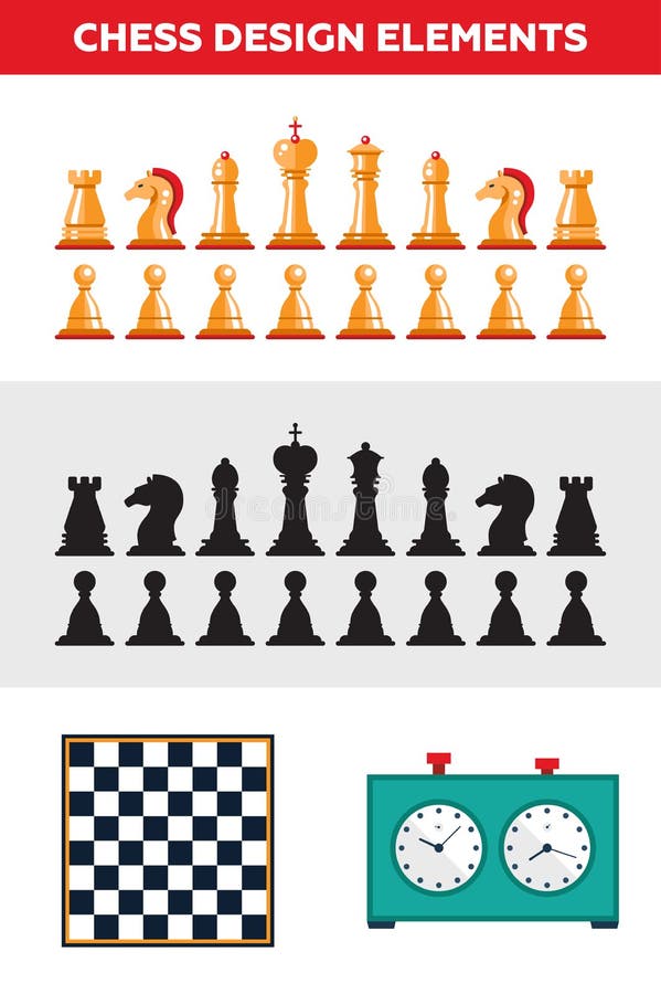 Flat Design Isolated Black and White Chess Figures Stock Vector ...