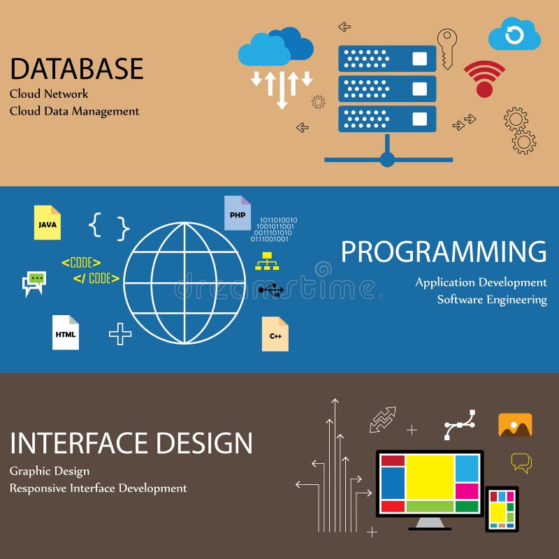 Flat design line icons of concepts like database cloud network royalty free illustration Flat design line icons of concepts like database cloud network royalty free illustration