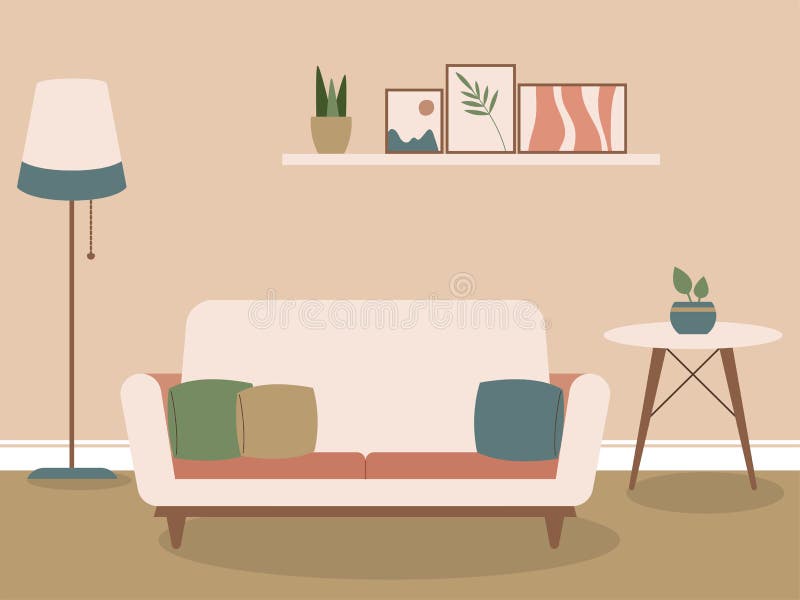 Flat design of modern minimalist style living room interior vector stock