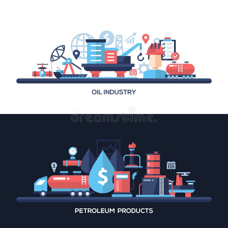 Flat design oil and gas industry website headers banners set vector illustration