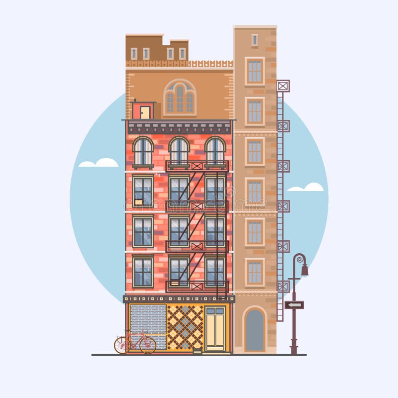 Flat design of retro and modern city houses. Elements for the construction of urban landscapes royalty free illustration Flat design of retro and modern city houses. Elements for the construction of urban landscapes royalty free illustration