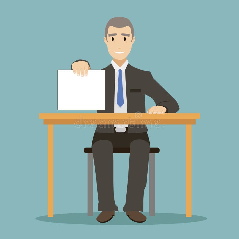 Flat design style businessman sitting at table stock illustration