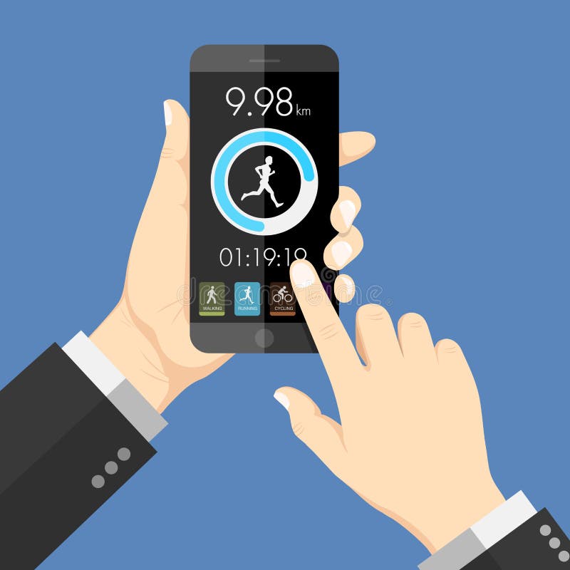 Flat design style human hand holding smartphone tablet with health app in the screen , design element illustration vector illustration Flat design style human hand holding smartphone tablet with health app in the screen , design element illustration vector illustration