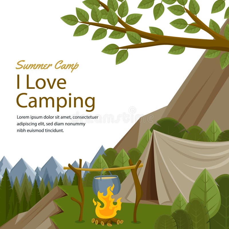 Flat Design Summer Camp Template Vector Illustration Stock Vector ...