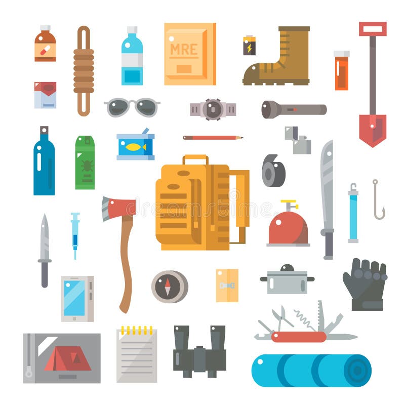Flat Design of Survival Kit Set Stock Vector Illustration of survival