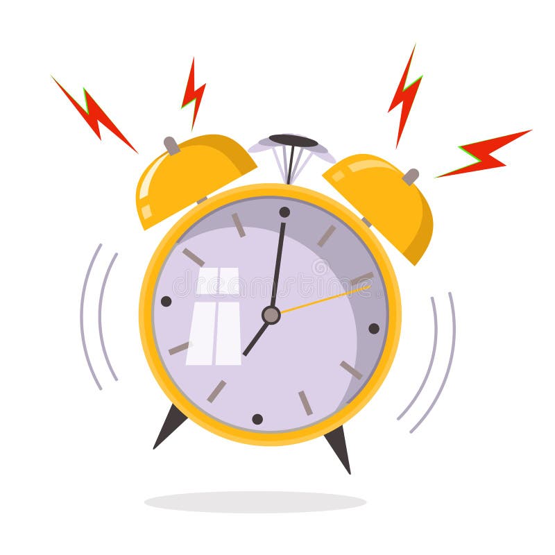 Cartoon Alarm Clock Ringing Wake Up Morning Concept Flat Design Vector Icon Isolated On