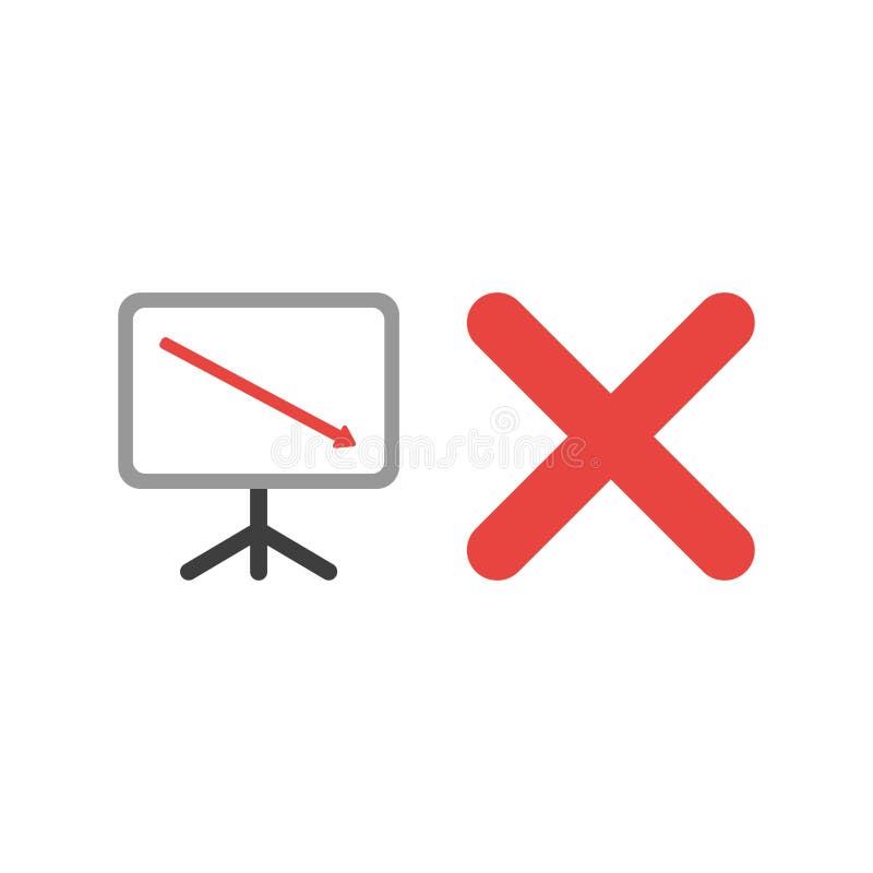 Flat design vector concept of sales presentation chart arrow moving down with x mark stock illustration