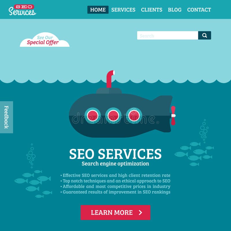 Flat design vector website template with submarine royalty free illustration