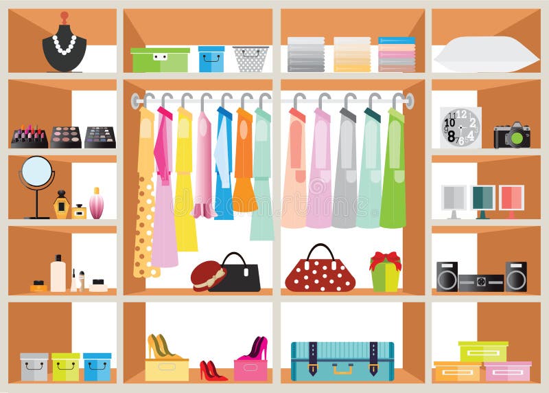 Flat Design Walk in Closet with Shelves. Stock Vector - Illustration of ...