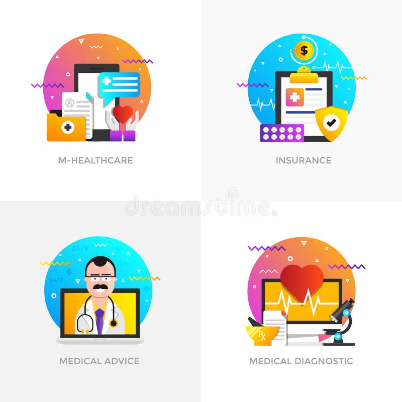 Flat Designed Concepts - M-Healthcare, Insurance, Medical Advice royalty free illustration Flat Designed Concepts - M-Healthcare, Insurance, Medical Advice royalty free illustration