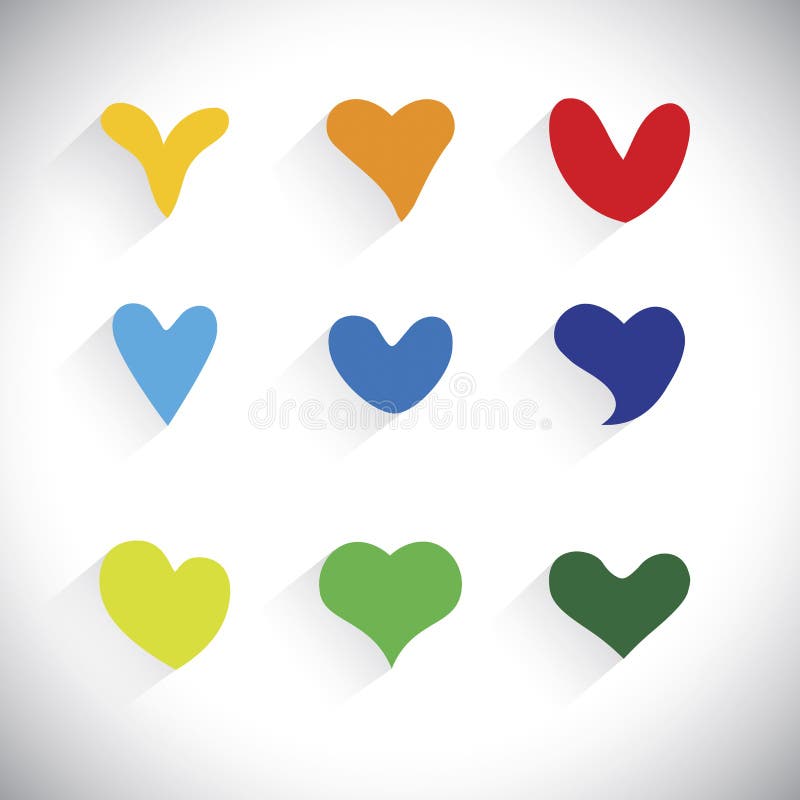 Flat designs of colorful heart shape icons - vector graphic