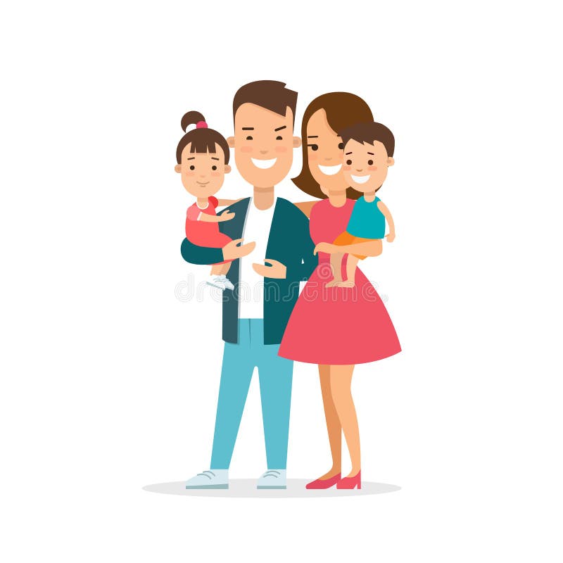 Flat Family children parenting illustration